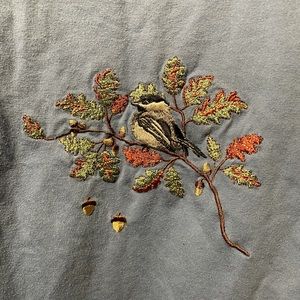 Vintage Malarkey Chickadee Embroidered 3/4 Sleeve Top